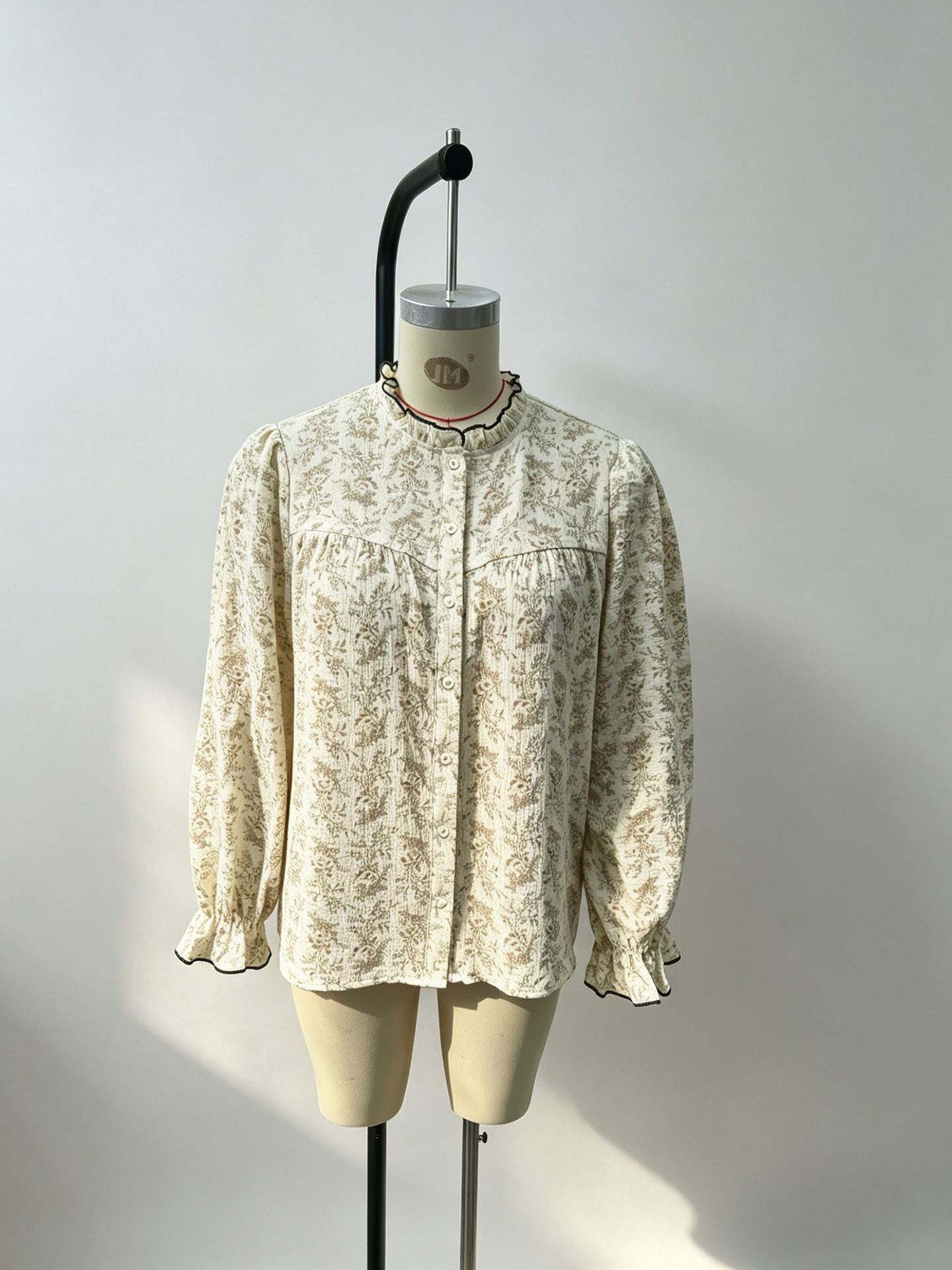 New Cross-border Autumn French-style Ruffled Shirt With Stand-up Collar, Puffy Long Sleeves, Loose Fit, Floral Print, Pure Cotton Women's Top photo 6