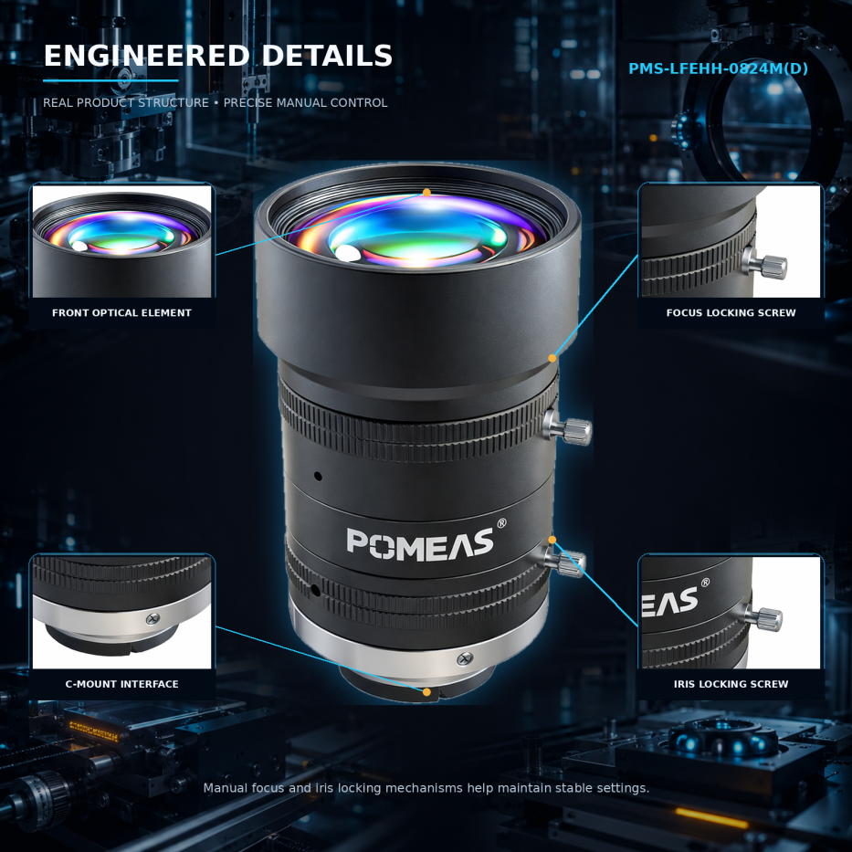 LFEHH-0824M 8mm F2.4 10MP Fixed Focal Length Machine Vision Lens For 2    3 Inch Industrial Cameras photo 3