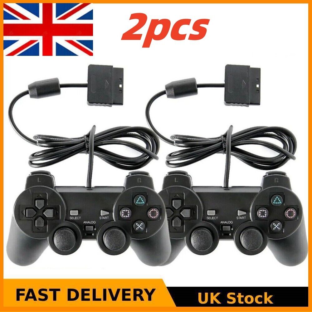 2PCS For PlayStation 2 PS2 Black Wired Game Controller Gamepad Joypad photo 1
