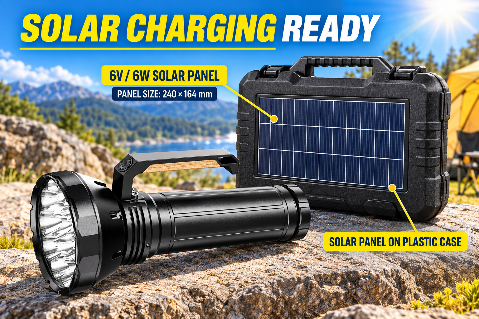 Solar Powered Rechargeable Type C LED Work Light 32000mAh W5220 2 38000LM Aluminum Alloy Flashlight photo 8