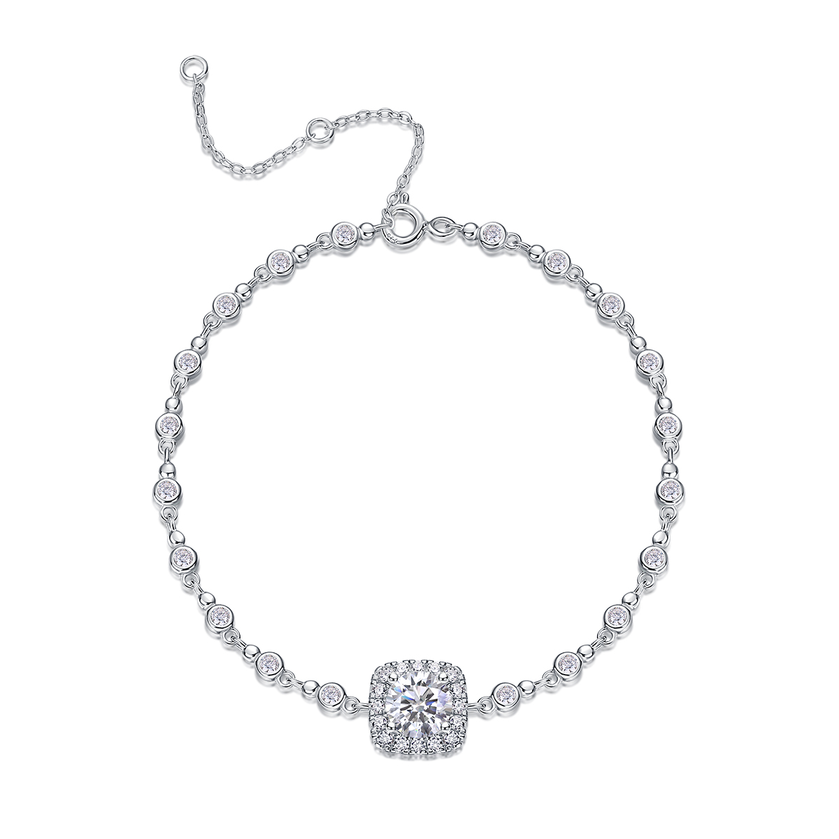 S925 Silver 1ct Cushion Halo Moissanite Bracelet, D VVS1 16&5cm Adjustable, GRA Certified photo 1