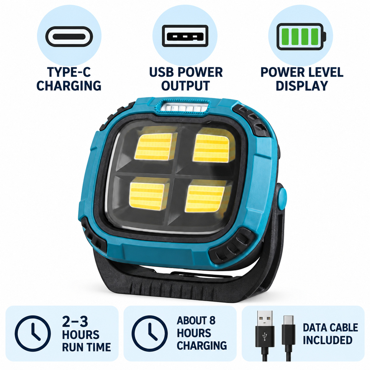 Rechargeable Magnetic Battery Display Type C LED Work Light Base Hanging W894 1 Flood Hook photo 7