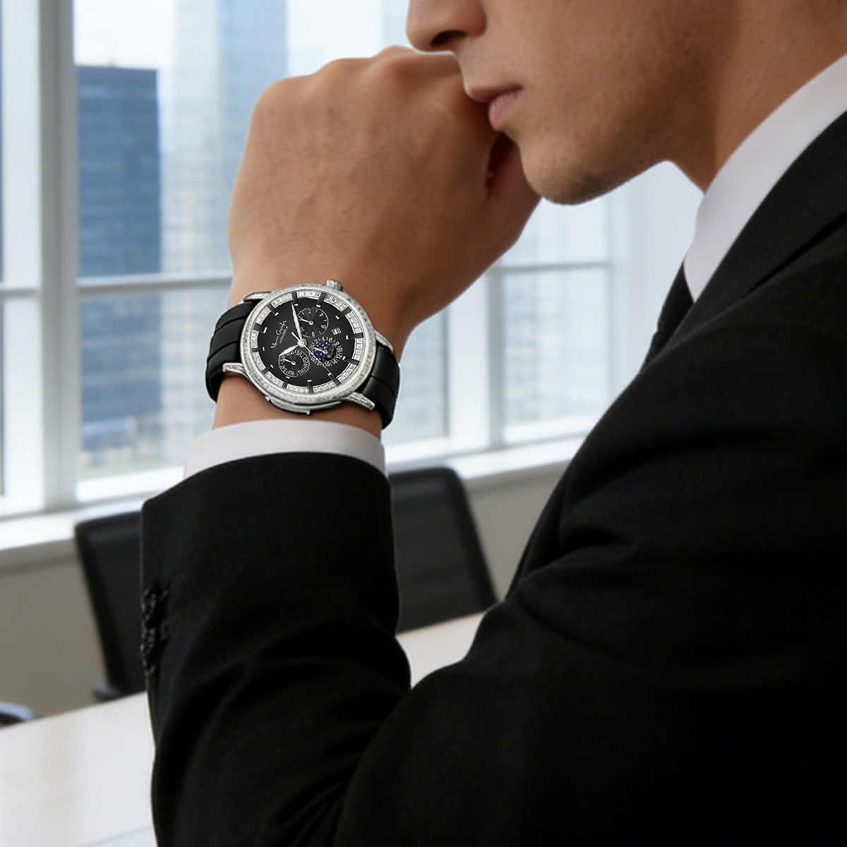 VAN GOGH High Appearance Light Luxury Men's Luminous Blue Mechanical Watch Bohui Series photo 2