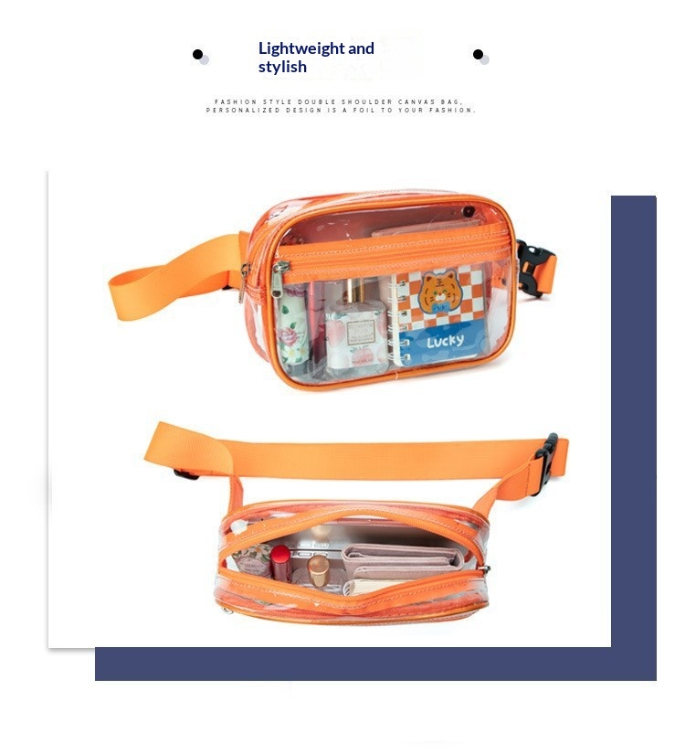Transparent PVC Toiletry Bag, Waterproof, Portable, Large Capacity Crossbody Makeup Bag, Outdoor Sports Storage Bag, Waist Bag - Orange Red photo 5