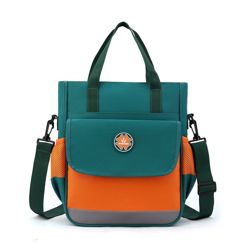 Primary School Student Printing And Tutoring Bag, Three Hand Bag, Children's One Shoulder Hand-held Printing Logo Tutoring Bag, Art File Bag - Green photo 1