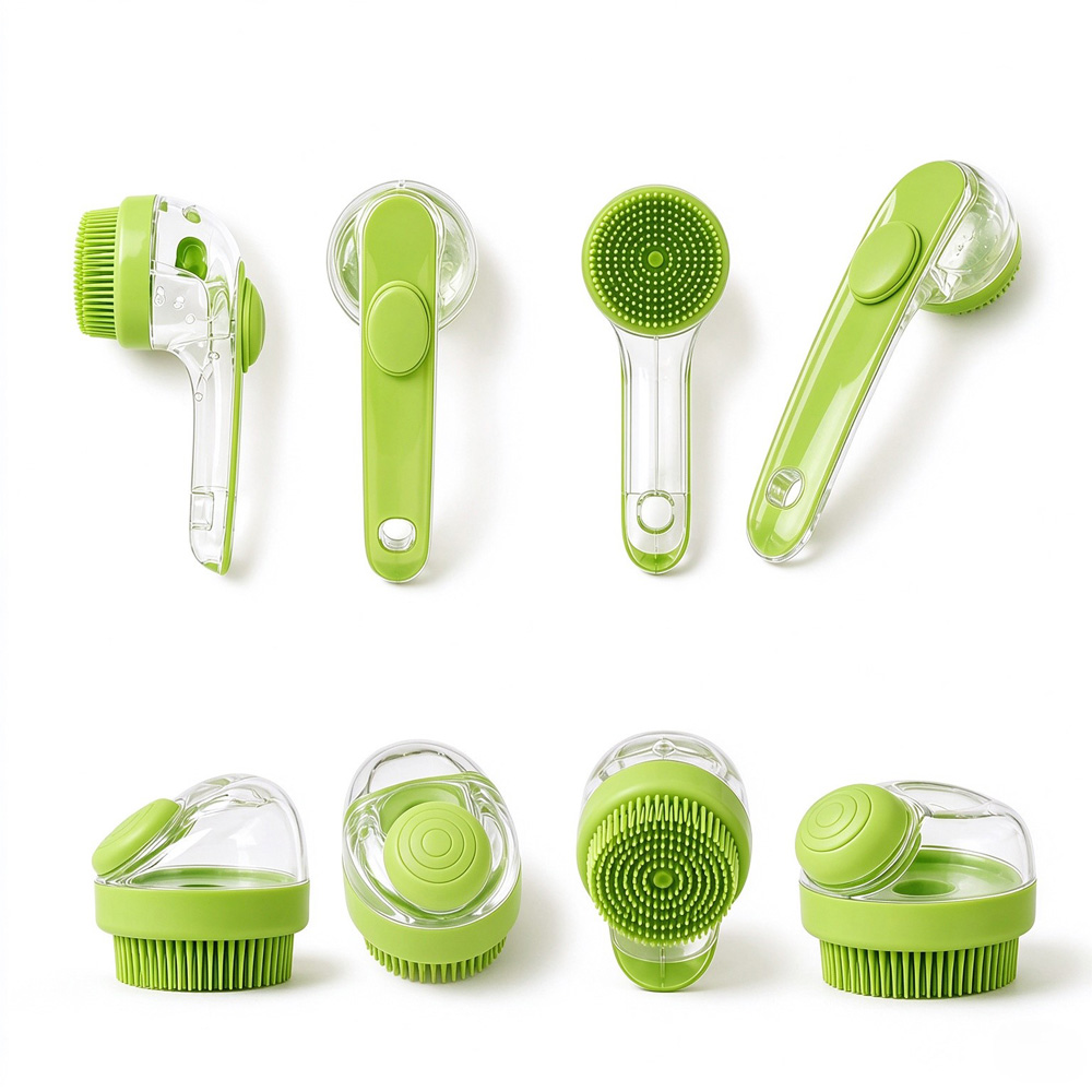 2 Pack Long & Short Handheld Dog Cat Shower Brush With Liquid Dispenser, Soft Silicone Grooming Brush For Pet Bathing & Massage photo 1