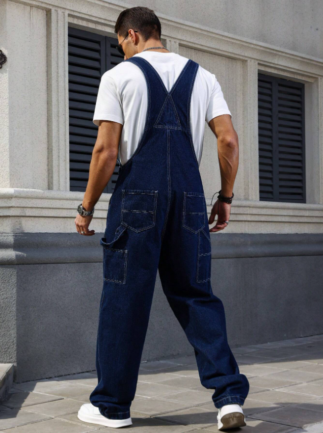 Big And Tall Mens Denim Bib Overalls Plus Size Loose Straight Leg Multi Pocket Workwear US Stock photo 3
