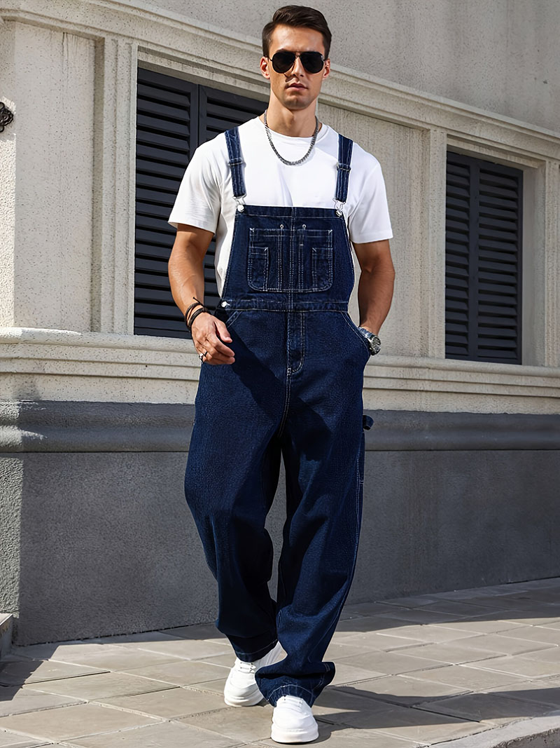 Big And Tall Mens Denim Bib Overalls Plus Size Loose Straight Leg Multi Pocket Workwear US Stock photo 4