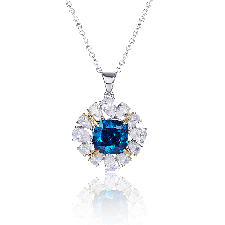 S925 Silver 4g Lab-Created Gemstone Necklace, 10x10mm Cushion Two-Tone Pendant, 40&5cm photo 1