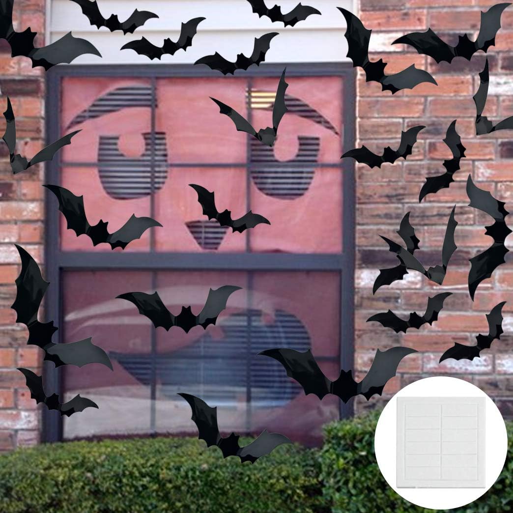 Halloween Spiderweb Tablecloth Runner 5 Units, Black Lace Cobweb Table Cover With 36 3D Bats For Party Mantel Decor photo 2