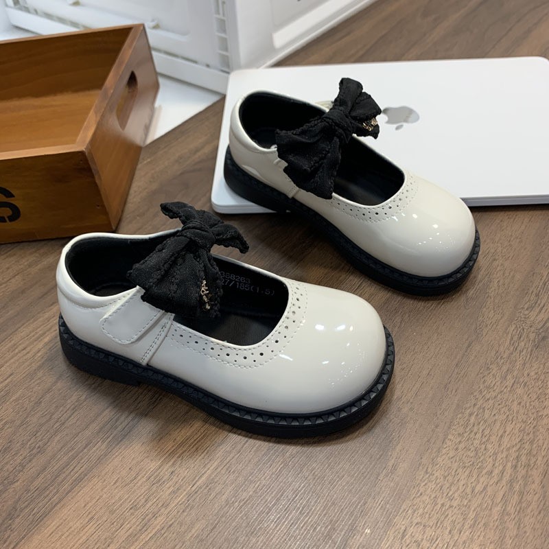 2026 Spring New Kids Leather Shoes, Stylish Black Bow Princess Mary Jane Flat Shoes For Girls photo 3
