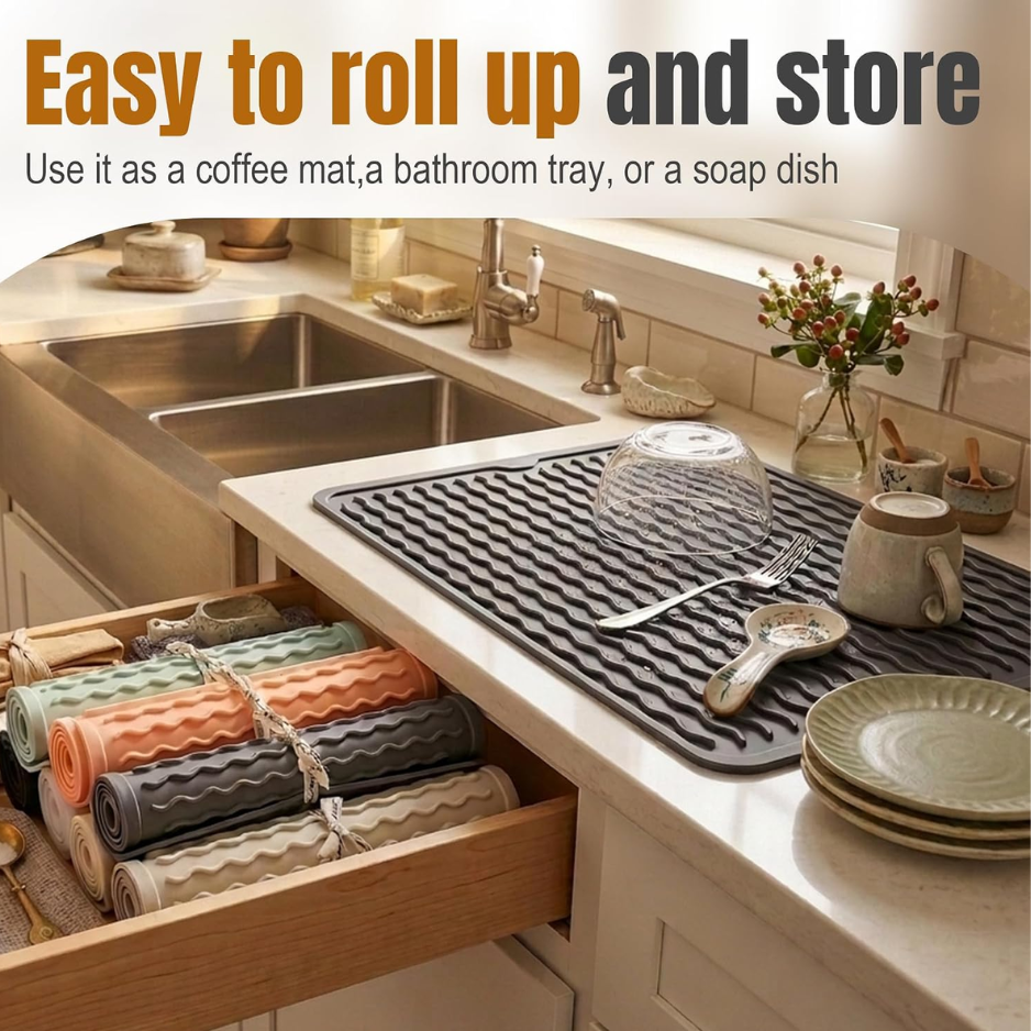 2 Pack Silicone Dish Drying Mat For Kitchen Counter Multiple Usage For Baking Cooking Placemats ShowerOrganizer Office Apartment Coffee Accessories Woman photo 2