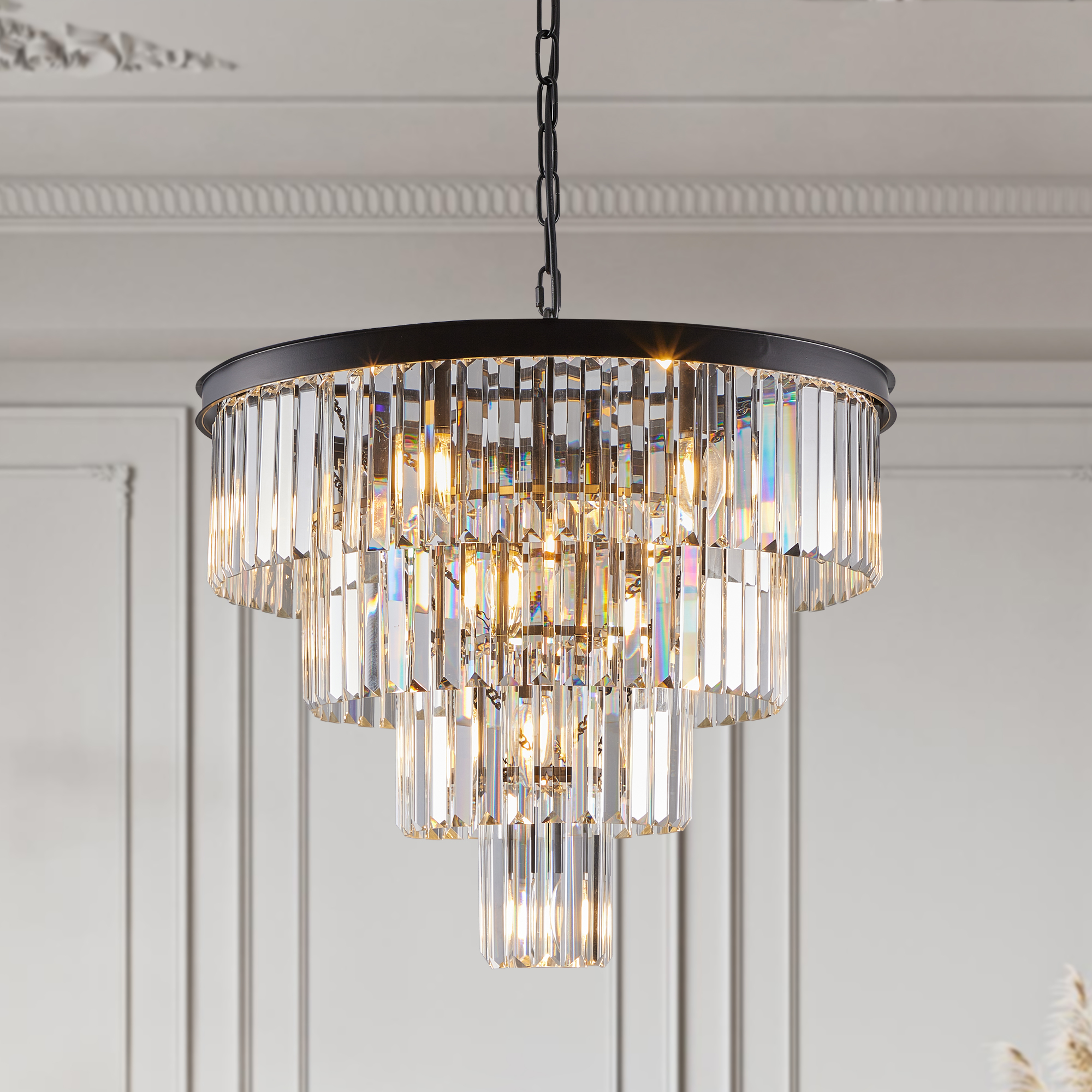 (Same as W1340P188542/L5007-600-B) 24" Contemporary Crystal Modern Chandeliers Crystal Ceiling Chandelier 4 Tier Black Chandelier Lighting for Dining Room Living Room Bedroom (Bulbs Not included) photo 8