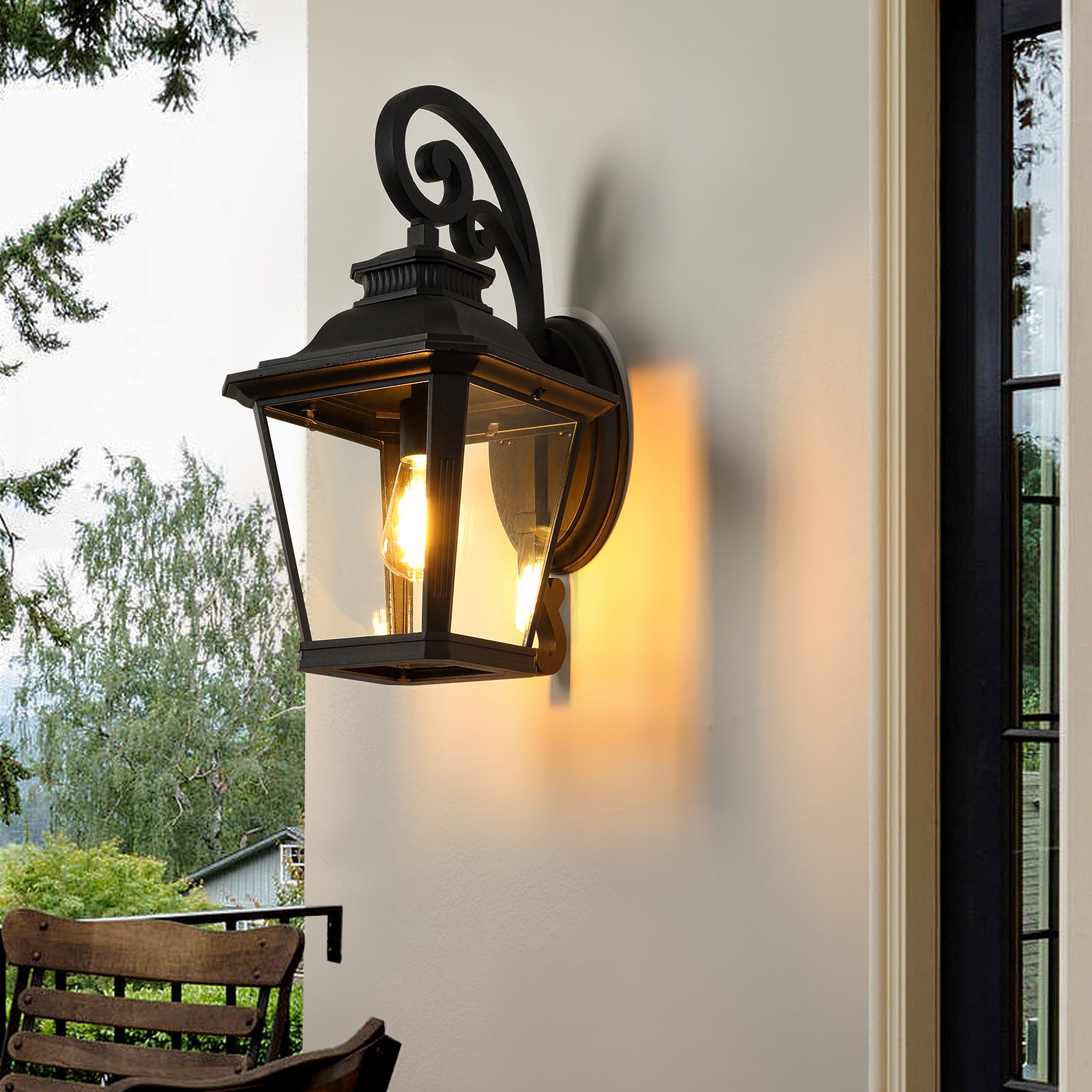 21"(H) 1-Pack Outdoor Wall Lantern Light – Vintage Black Metal & Clear Glass Sconce with Decorative Scroll Design for Porch, Patio, and Garden Lighting (Bulb Not Included) photo 4