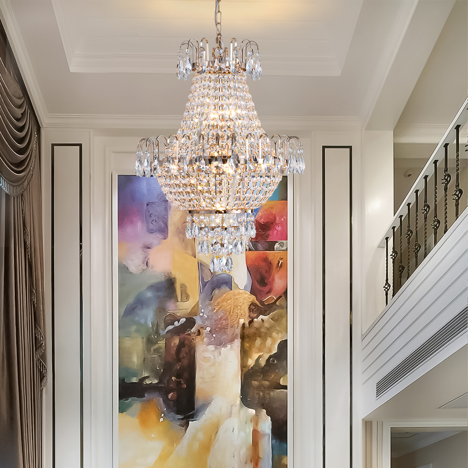 (Same as W1340102270/L5003) Gold Crystal Chandeliers,Large Contemporary Luxury Ceiling Lighting for Living Room Dining Room Bedroom Hallway photo 6