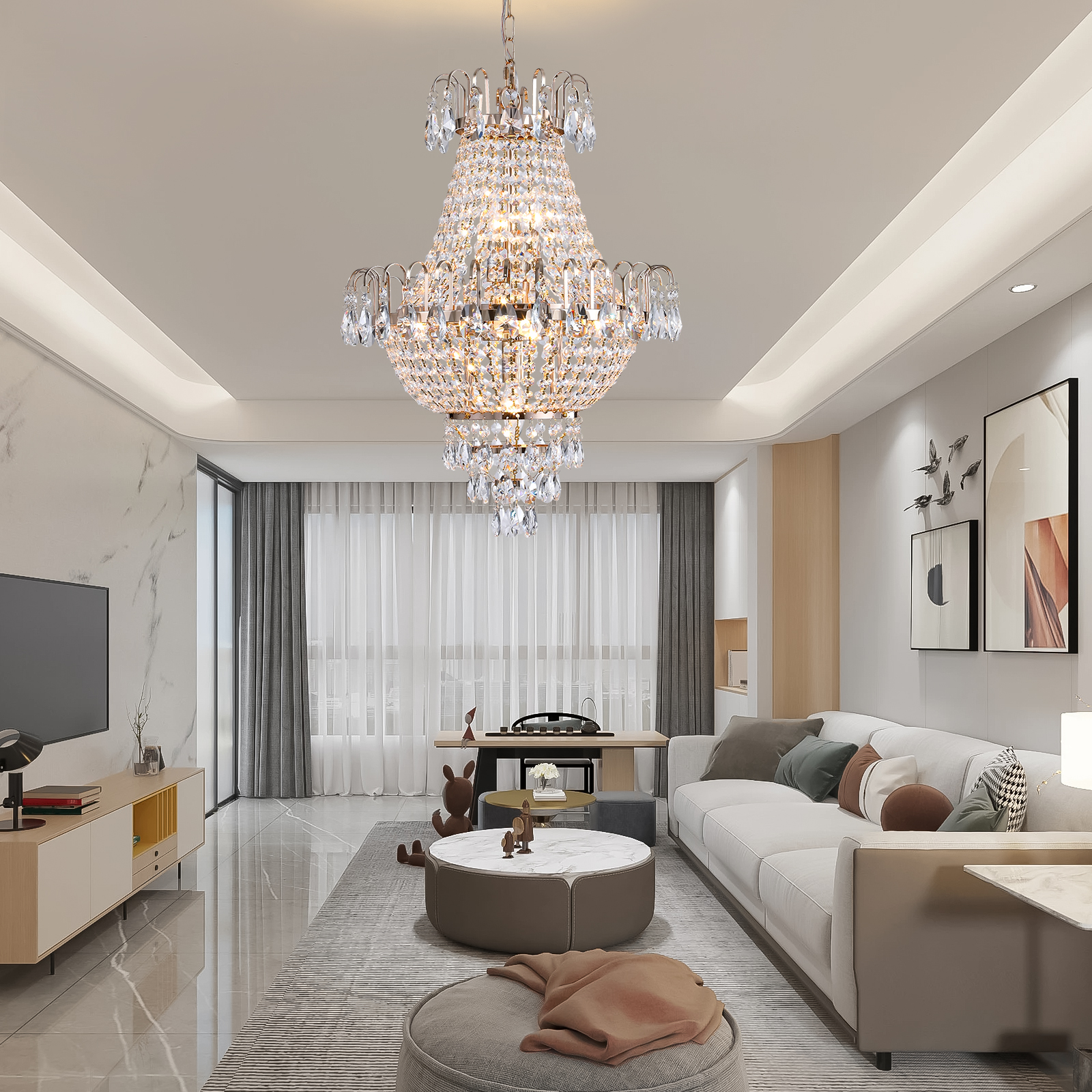 (Same as W1340102270/L5003) Gold Crystal Chandeliers,Large Contemporary Luxury Ceiling Lighting for Living Room Dining Room Bedroom Hallway photo 1