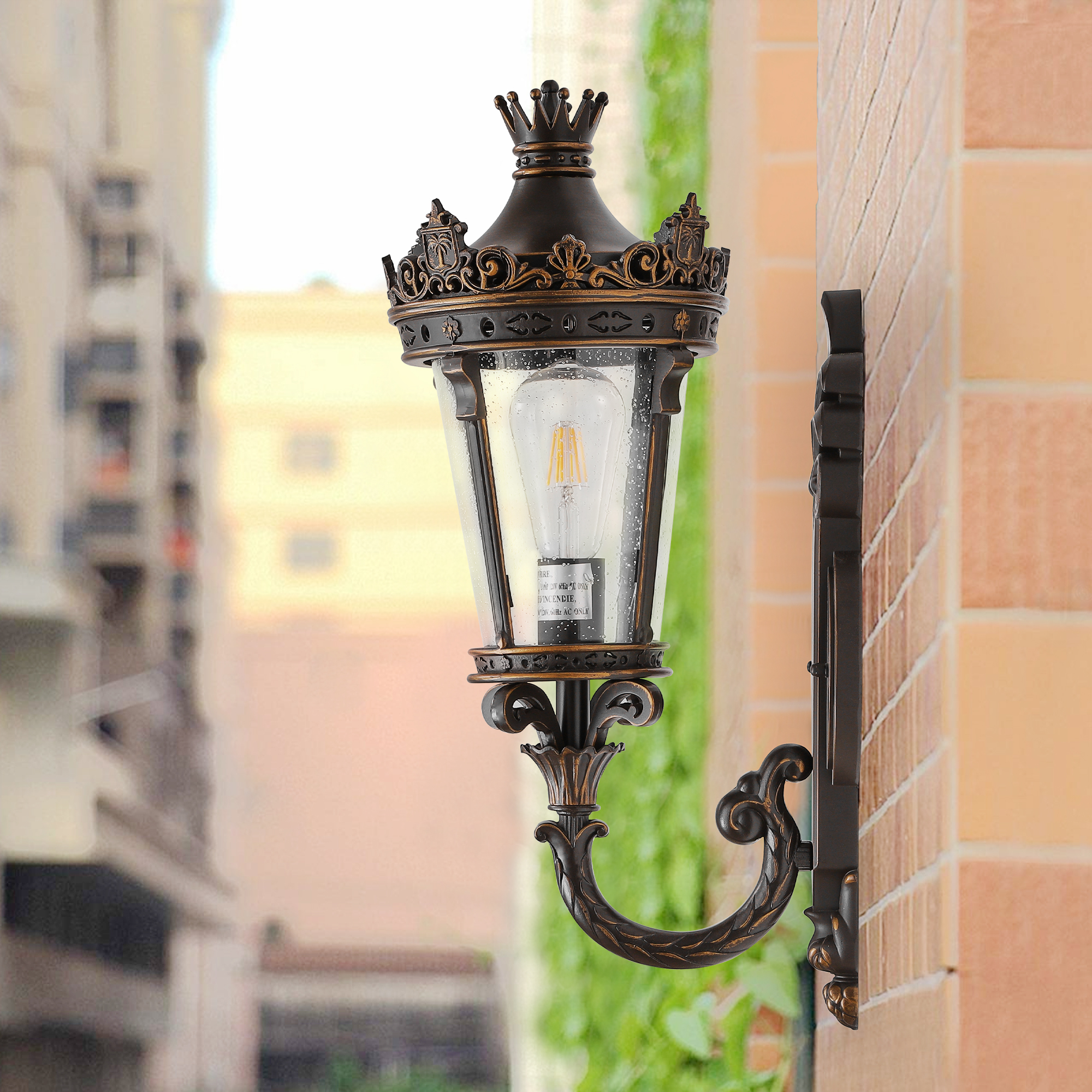21"(H) Vintage Outdoor Wall Lantern, Waterproof Exterior Wall Sconce with Crown Top and Clear Glass, Decorative Outdoor Lighting Fixture for Patio, Garden, or Entryway (One piece&No bulb) photo 1