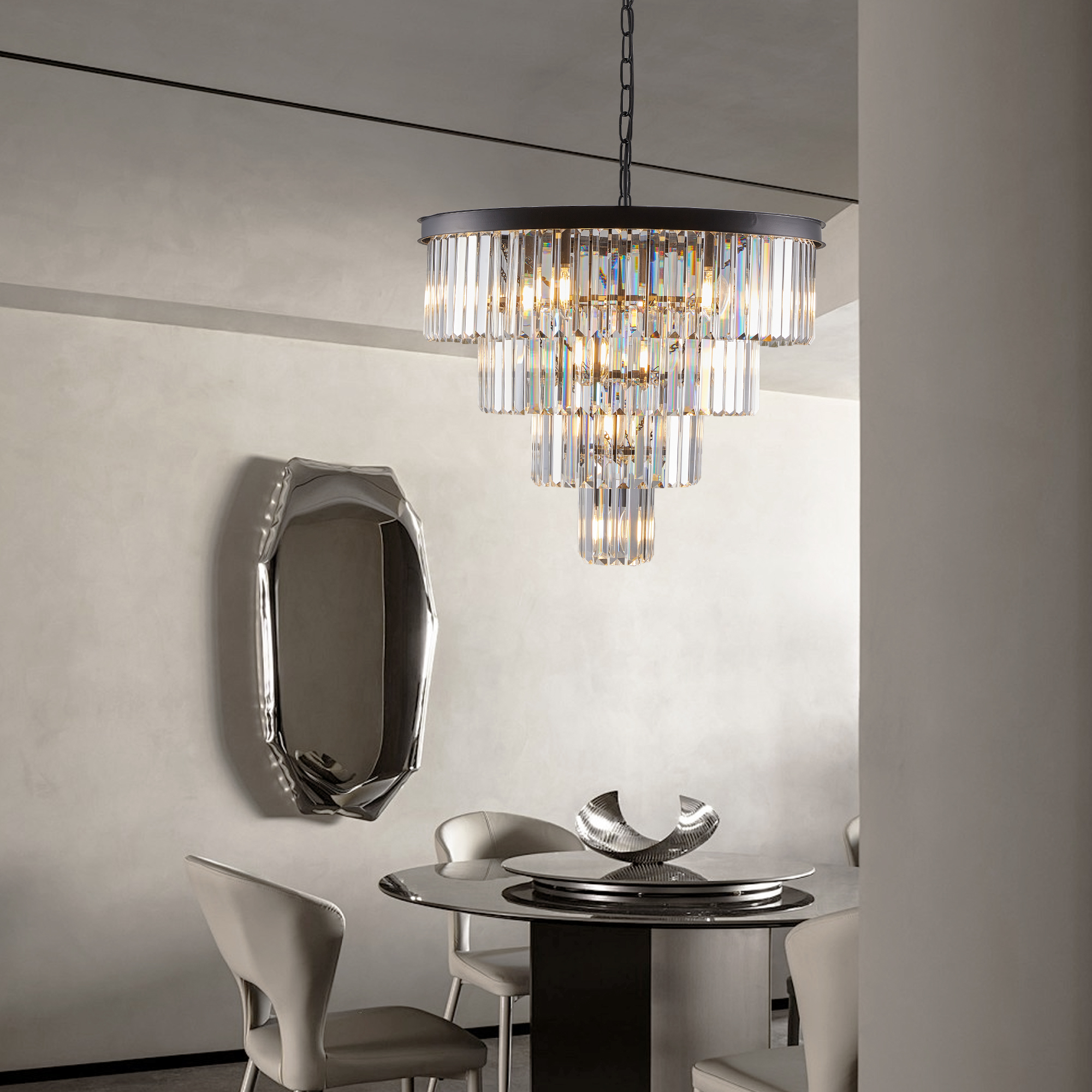 (Same as W1340P188542/L5007-600-B) 24" Contemporary Crystal Modern Chandeliers Crystal Ceiling Chandelier 4 Tier Black Chandelier Lighting for Dining Room Living Room Bedroom (Bulbs Not included) photo 4