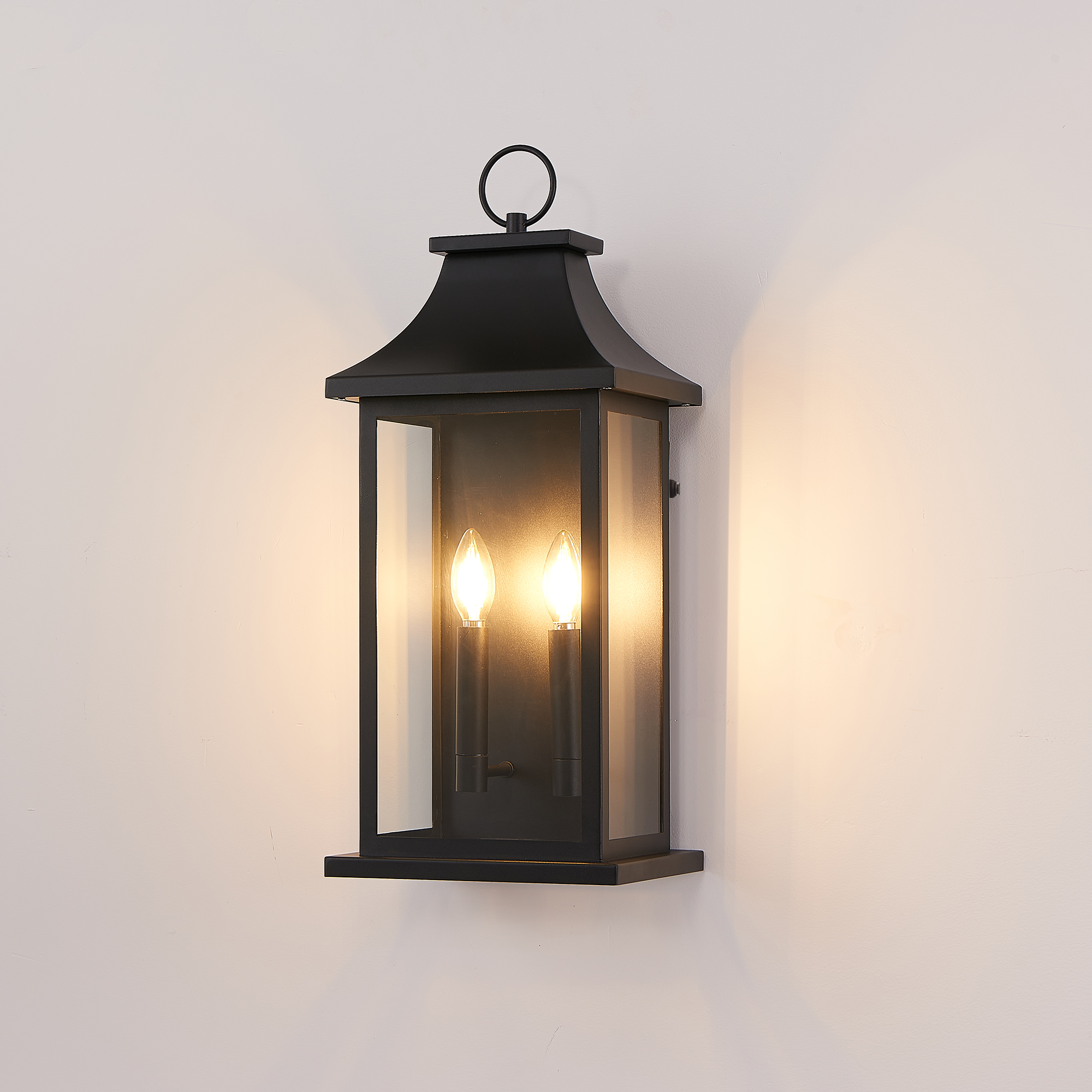 Dusk to Dawn Outdoor Wall Lantern 2-Light, 22.2" Large Outside Wall Sconce, Modern Black Wall Light Fixture with Glass, Waterproof Exterior Lamp for House, Porch, Garage photo 1