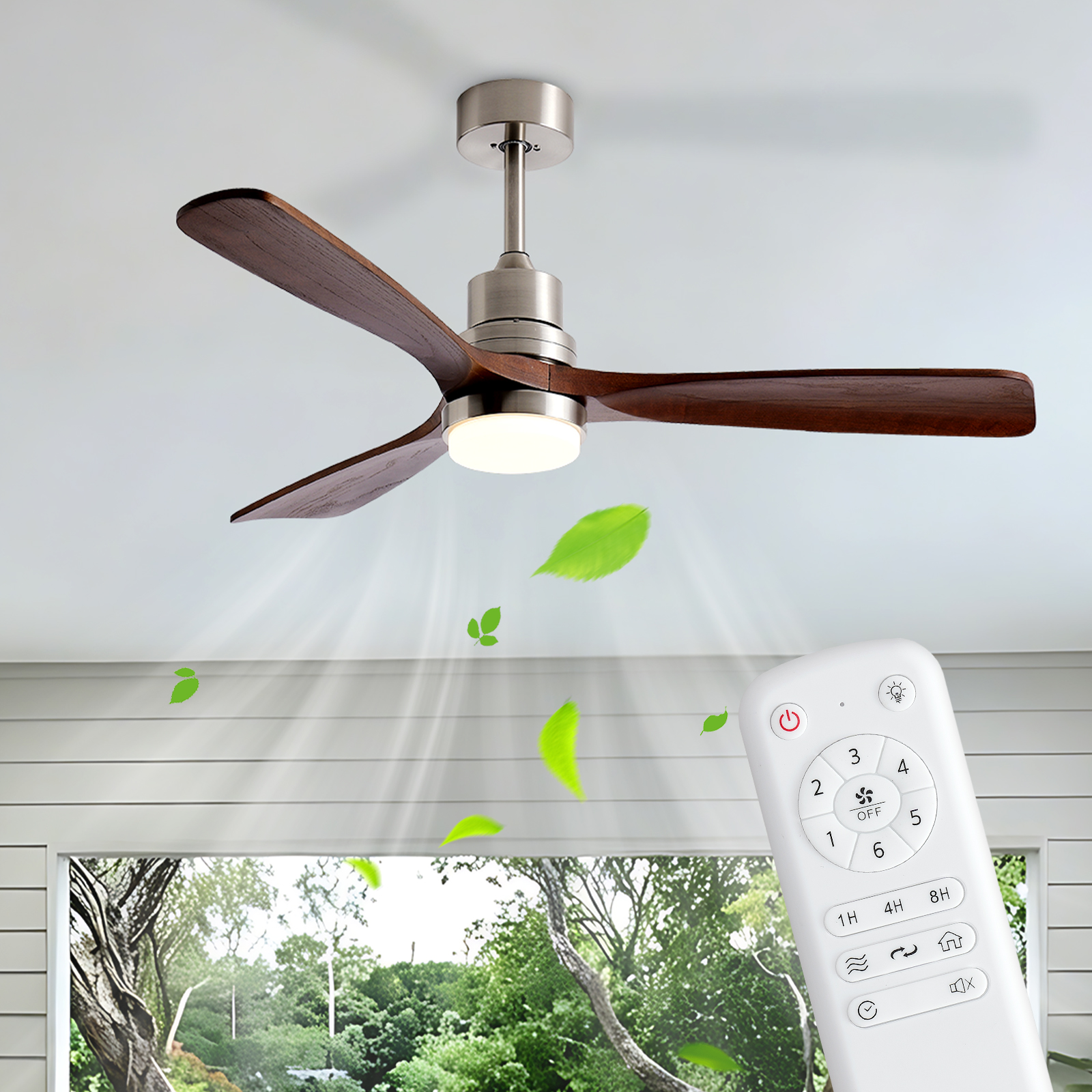 52 Inch Brushed Nickel Ceiling Fans with Lights and Remote Control, Modern Ceiling Fan Light, 3 Blades, 6 Speed DC Motor, Indoor Outdoor Ceiling Fan for Farmhouse,Bedroom photo 3