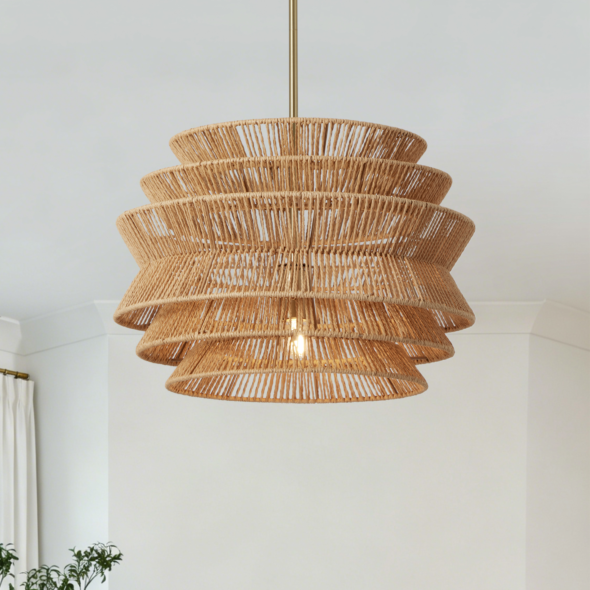17.3" Rattan Pendant Light,Hand-Woven Rustic Wicker Hanging Light Seagrass Ceiling Chandelier,Water Plants Rattan Chandelier for Dining Living Bedroom Kitchen Farmhouse photo 7