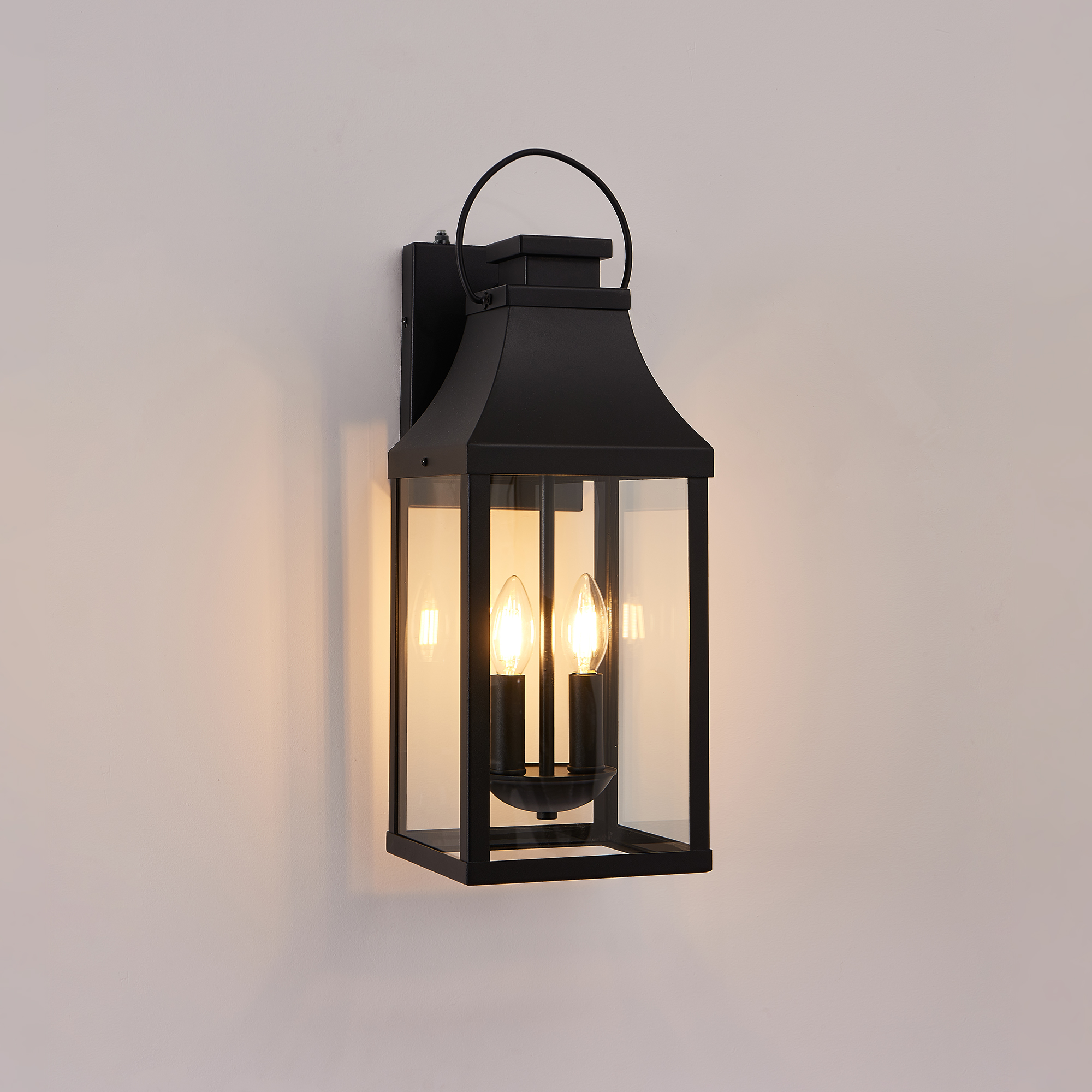 20'' Dusk to Dawn Outdoor Wall Light, Large Black Outdoor Porch Light Waterproof Patio Lanterns, Exterior Wall Mount Lighting Fixtures, 2-Light Outside Garage Sconces for House Front, 1-Pack photo 4