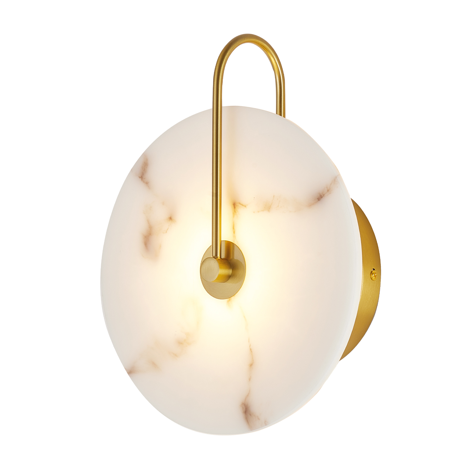 Round Alabaster Wall Sconce, Natural Marble Lampshade Wall Sconce, Hardwired Circular Sconce LED Modern Wall Lamp for Bedroom, Stairs, Living Room, Bedside, Hallway 9.8 Inch Gold photo 6