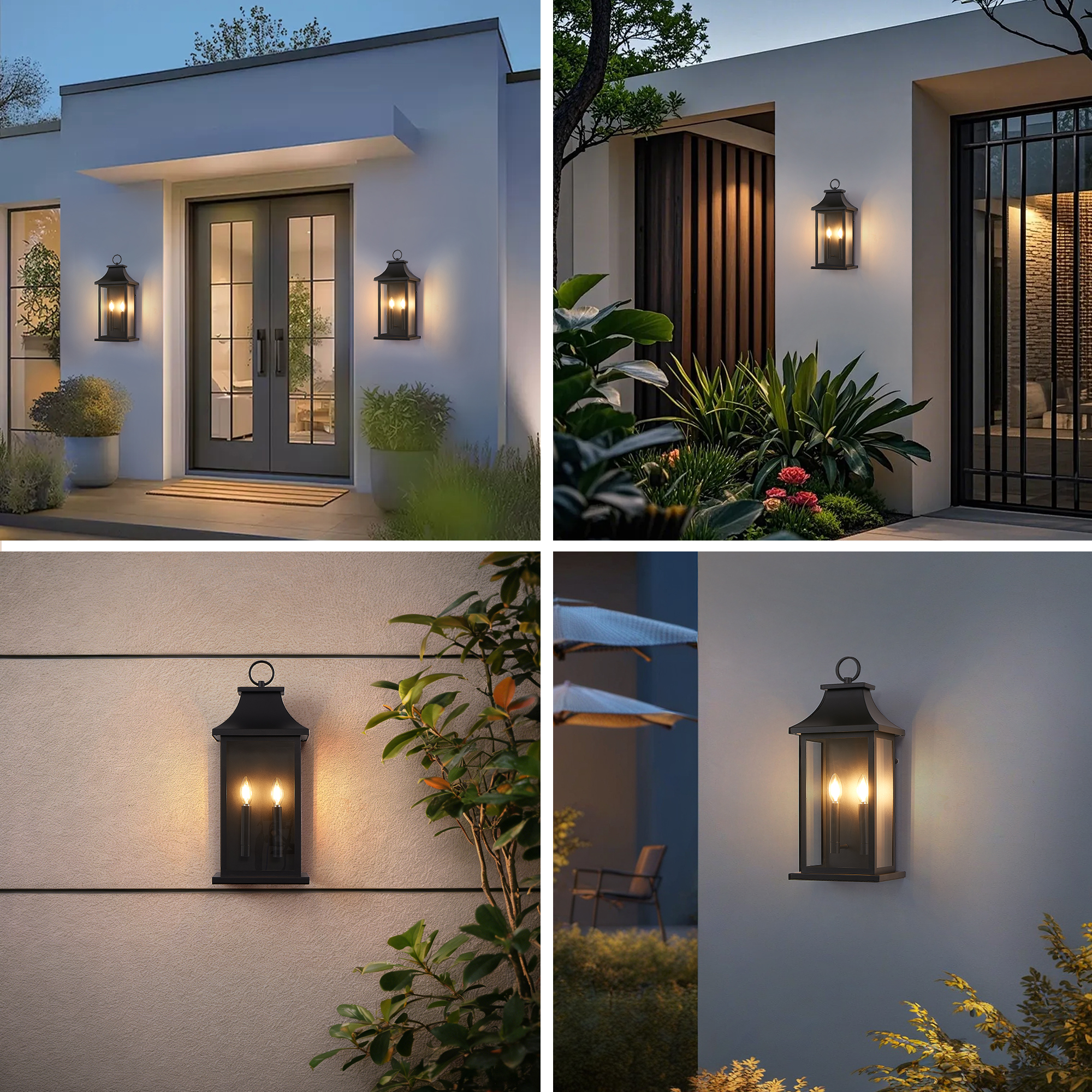 Dusk to Dawn Outdoor Wall Lantern 2-Light, 22.2" Large Outside Wall Sconce, Modern Black Wall Light Fixture with Glass, Waterproof Exterior Lamp for House, Porch, Garage photo 8