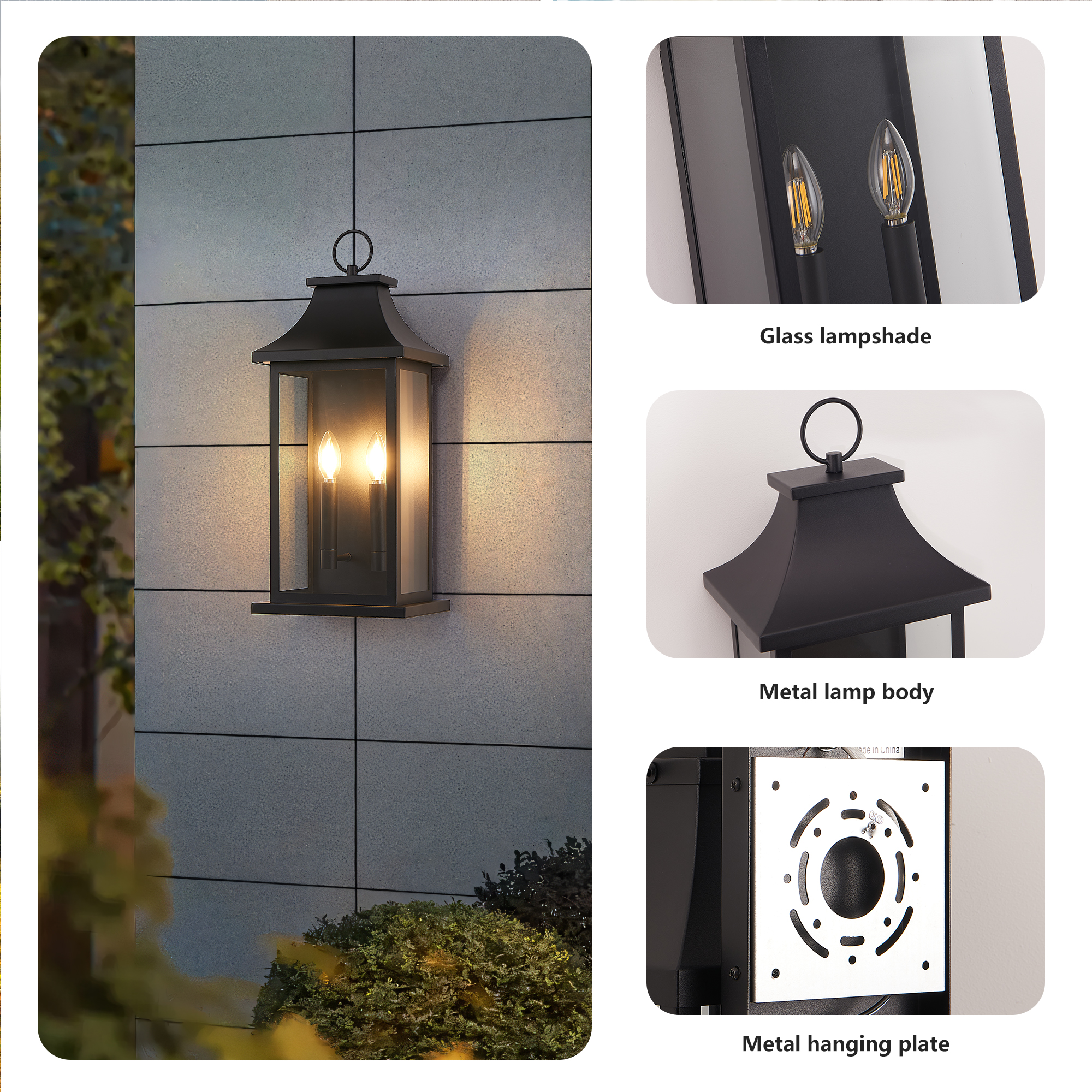 2-Pack Dusk to Dawn Outdoor Wall Lantern 2-Light, 22.2" Large Outside Wall Sconce, Modern Black Wall Light Fixture with Glass, Waterproof Exterior Lamp for House, Porch, Garage photo 8