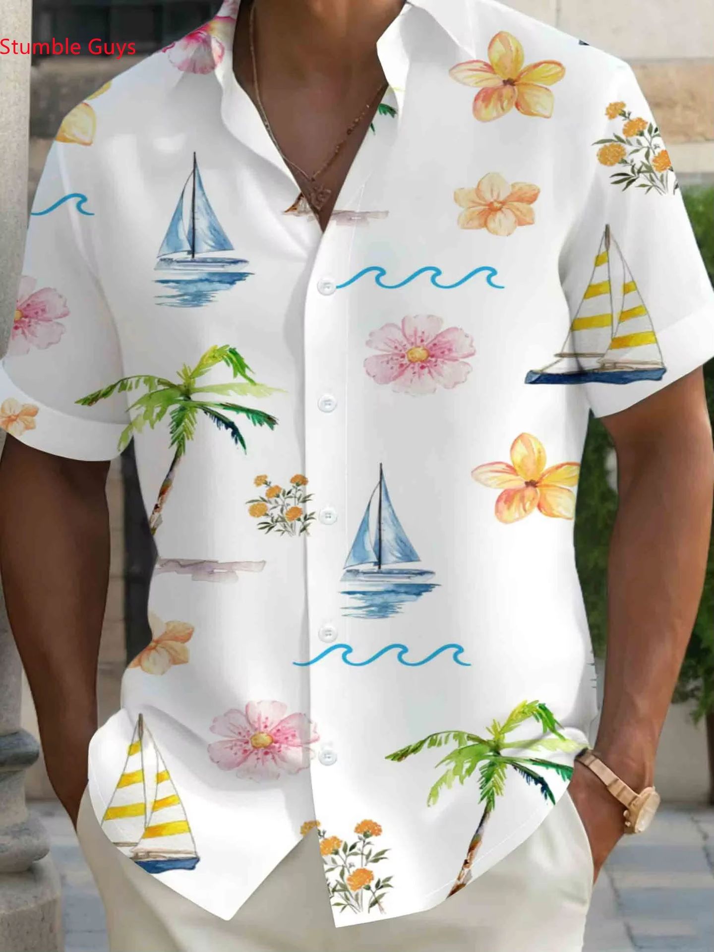 Mens Short-Sleeved Shirt With Geometric Print photo 5