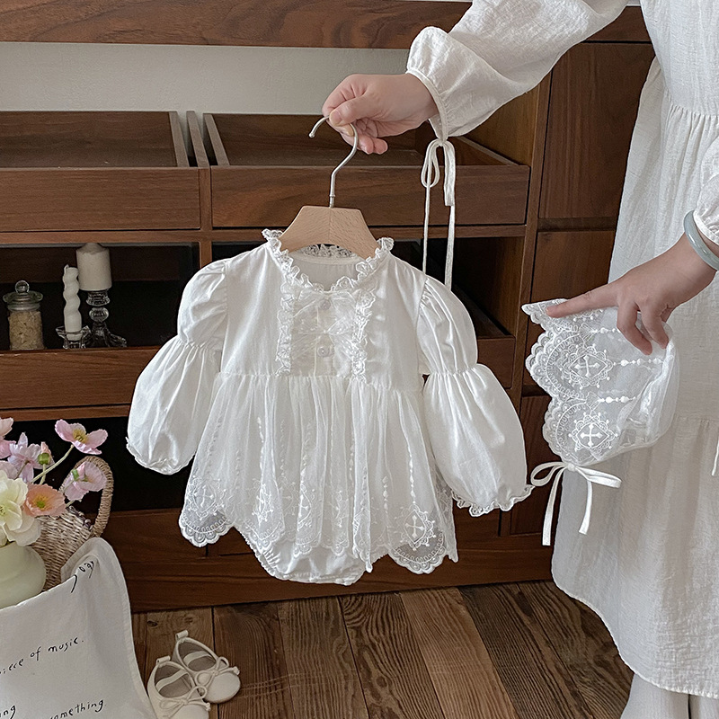 Infant And Toddler Lace Romper Onesie And Triangular-clinched Crawling Suit photo 2