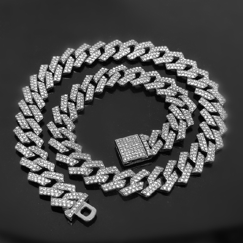 Flip-top, Fully Diamond-encrusted Two-tone Color-blocked Rhombus Necklace photo 2