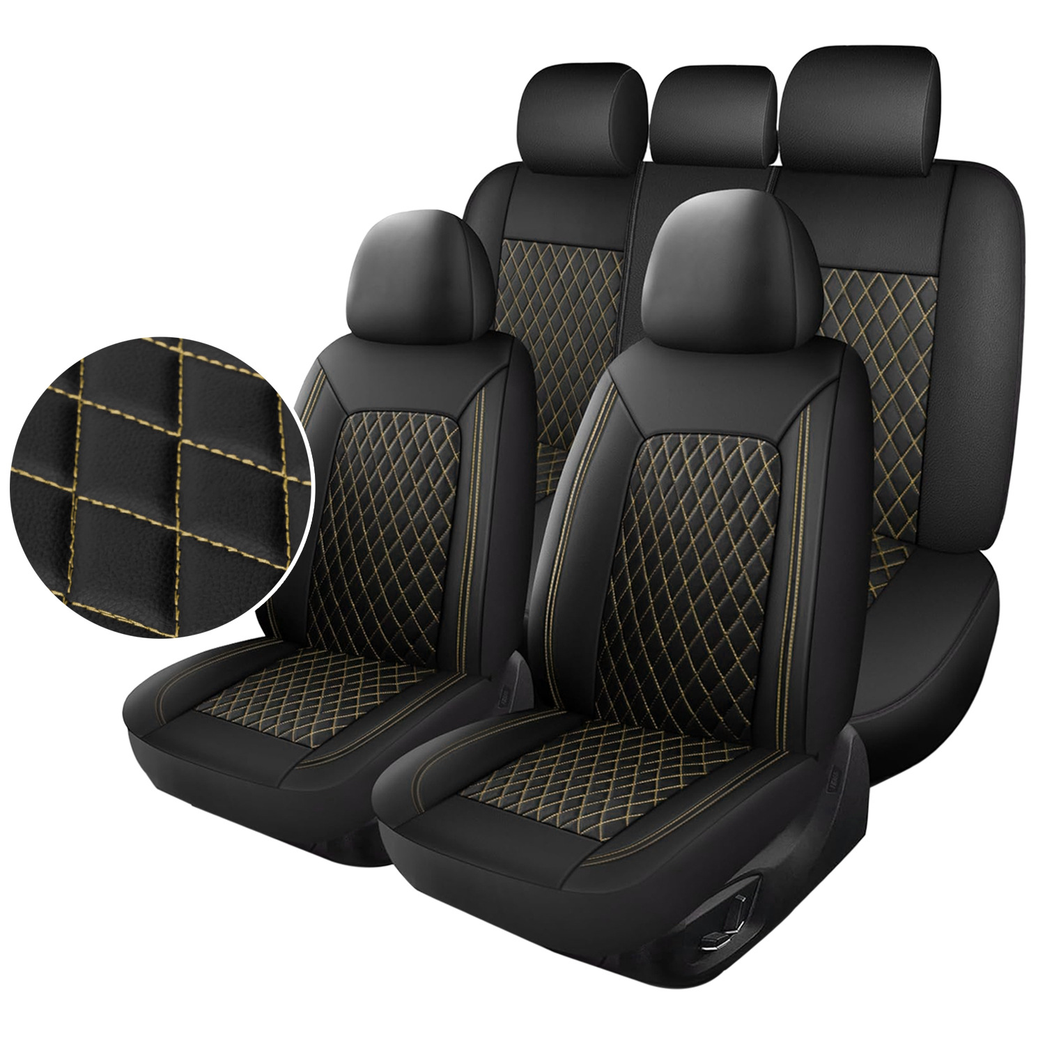 Single-line Diamond-pattern PU Leather Car Seat Cover photo 4