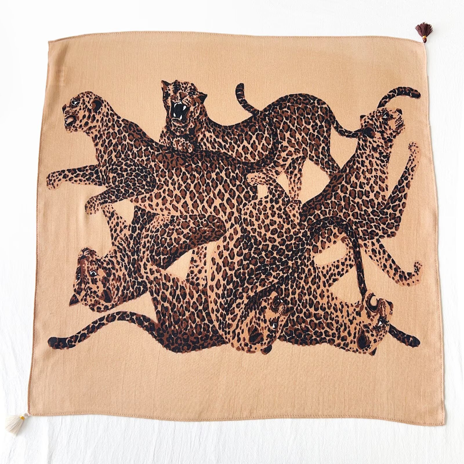 Jungle Cheetah Art Print Square With Tassels Silk Shawl For Stylish Outfits Blogger-Style Multi-Use Scarf photo 7