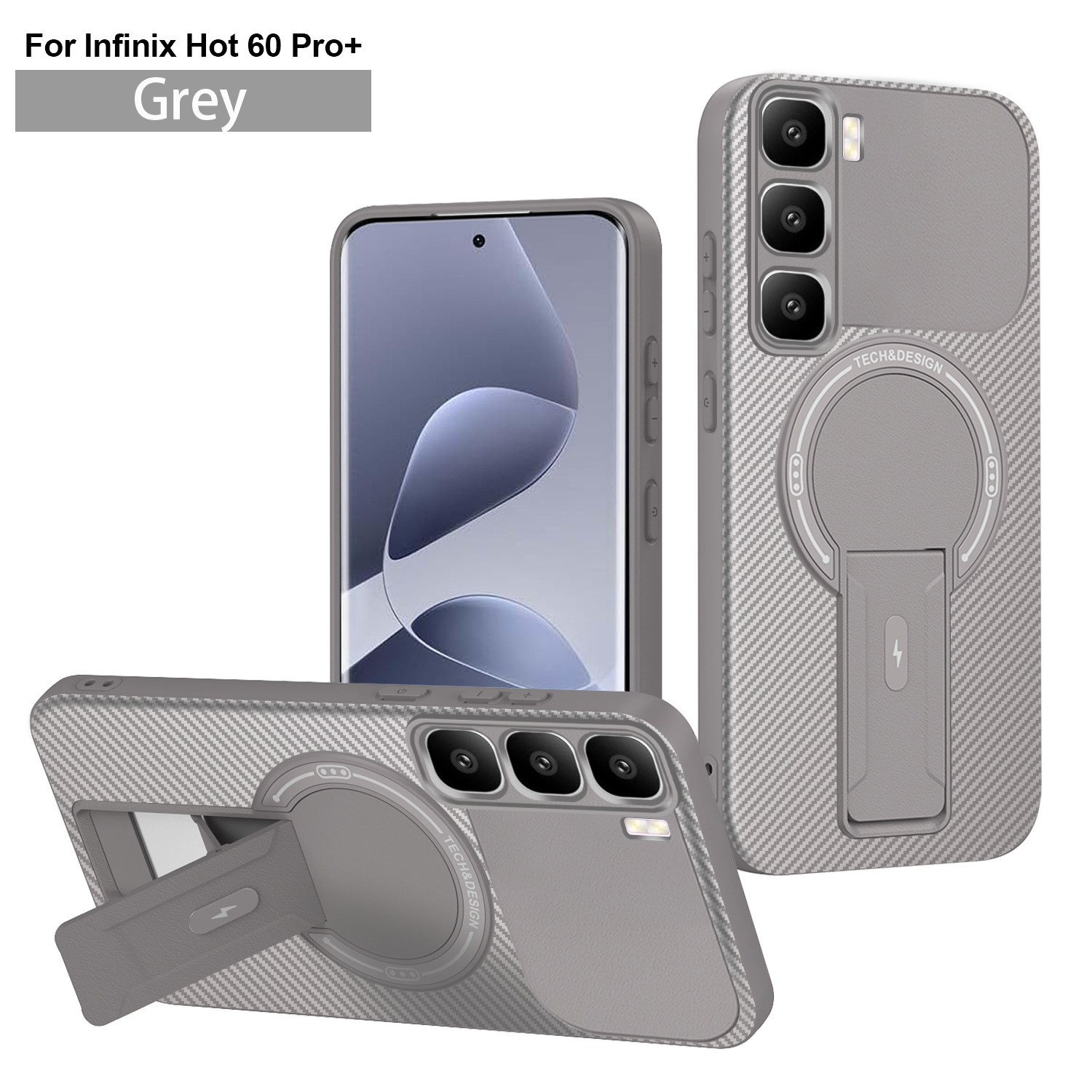 Compatible With Hot 70 Phone Case Armor Carbon Fiber Texture With Stand photo 7