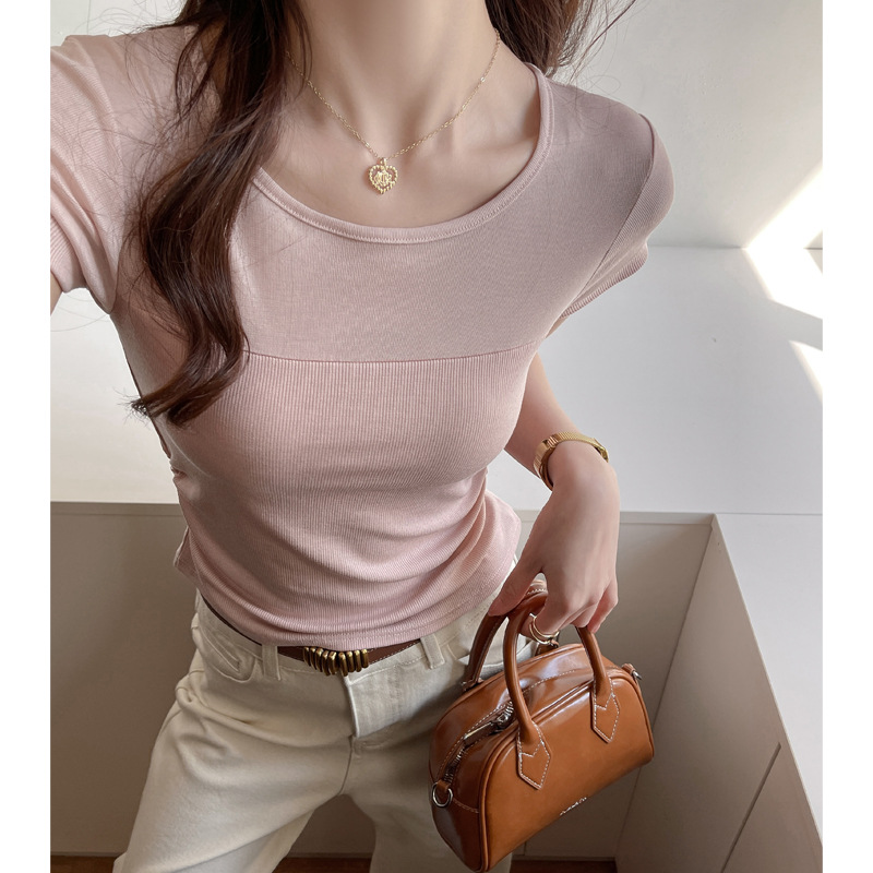 High-end Short-sleeve Top With A Spliced photo 3