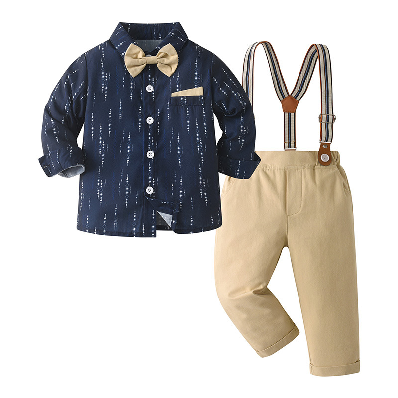 Long-sleeve Bow Tie Overalls Chic Boys Outfit photo 2