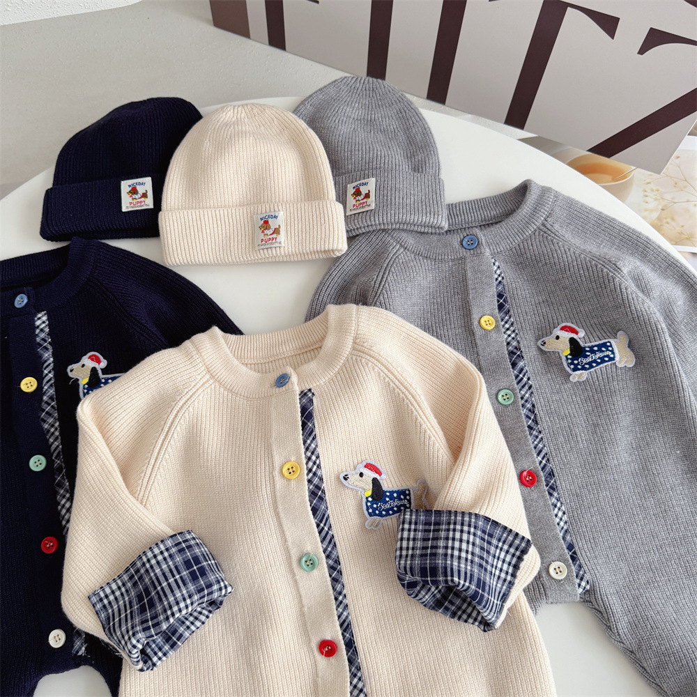 Trendy Knitted Wool Romper Two-piece Set Dachshund-themed Onesie photo 3