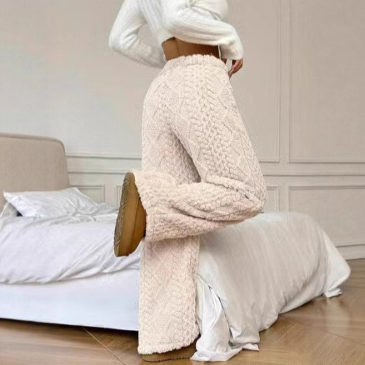Women's Solid Color Front Tie Warm Casual Pants photo 4