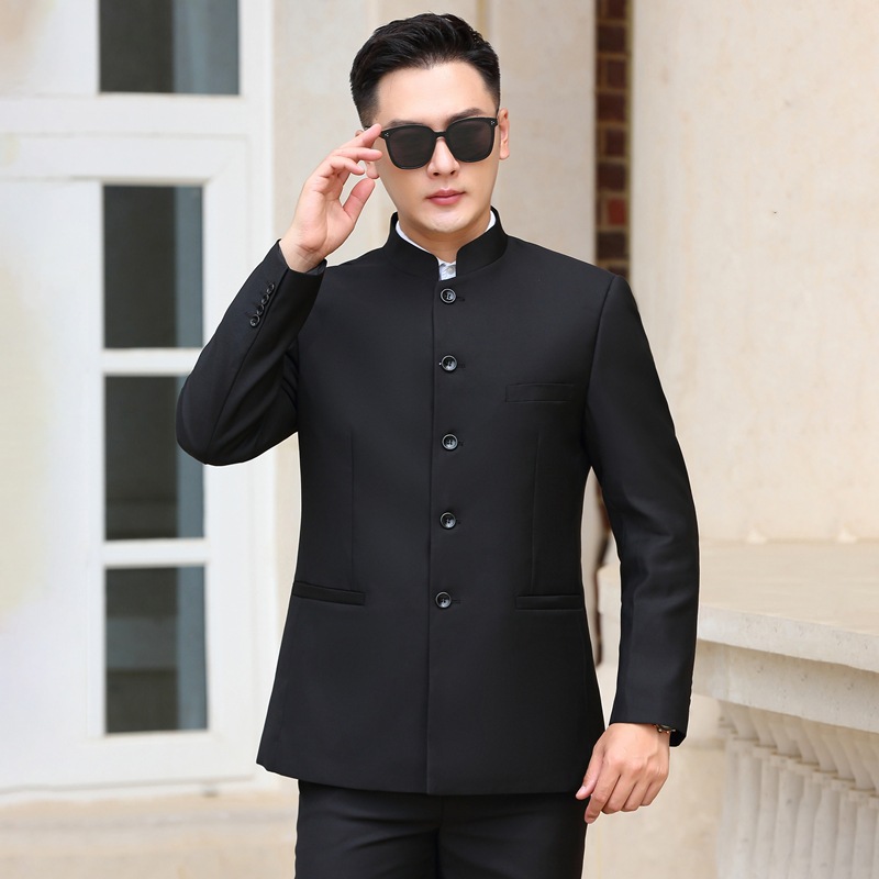Stand-up Collar Black Long-sleeved Gown photo 2