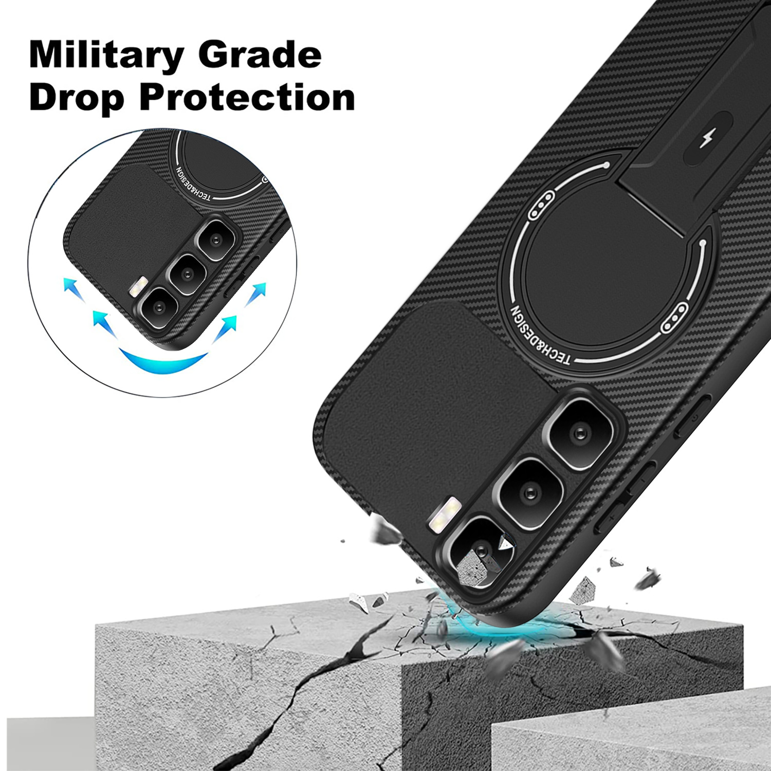 Compatible With Hot 70 Phone Case Armor Carbon Fiber Texture With Stand photo 6