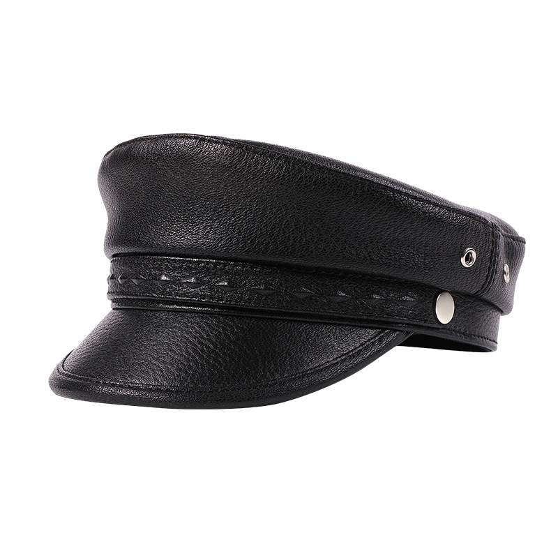 Genuine Leather Mens And Womens Flat-top Cap photo 1