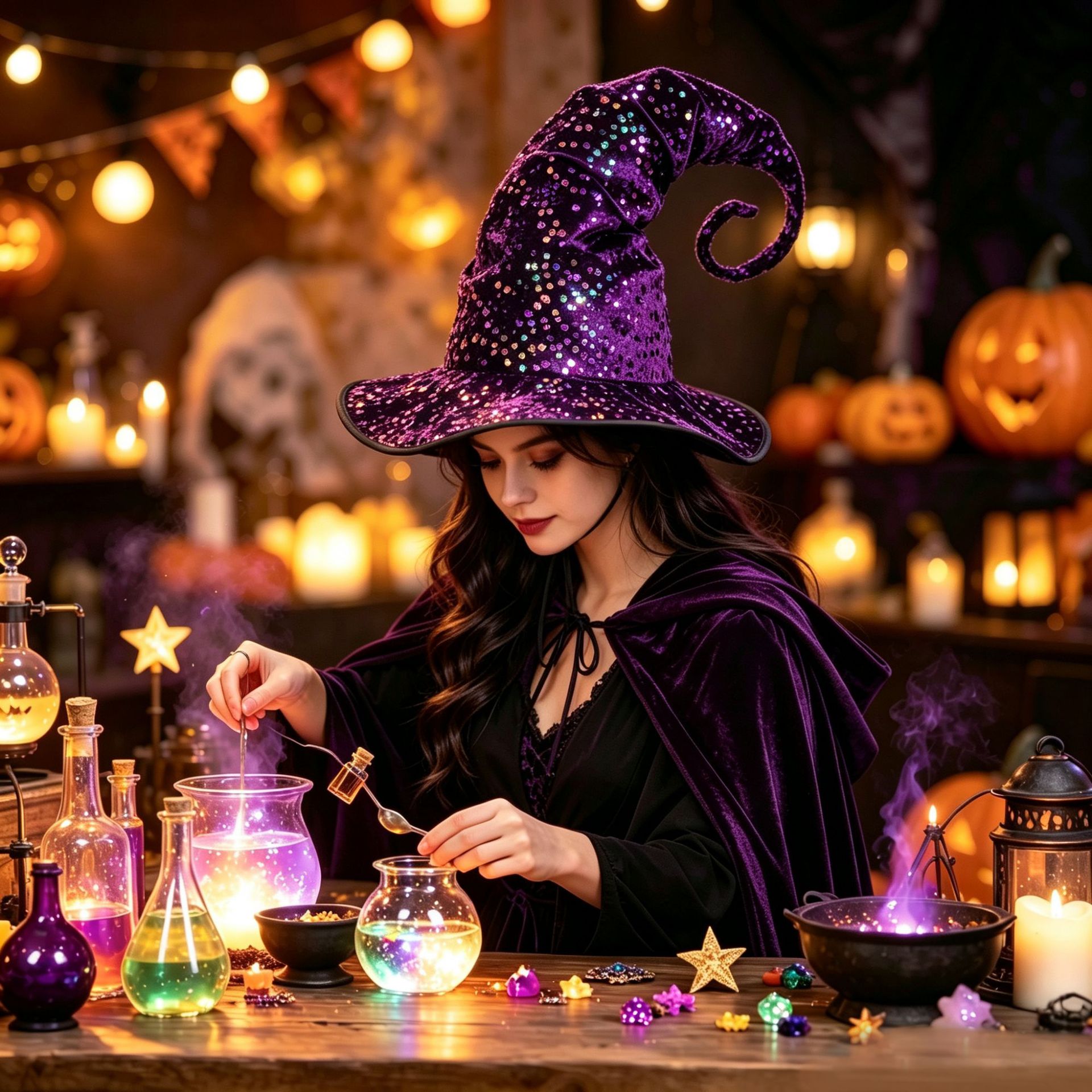 Halloween Sequin Witch Hat - Sparkly Costume Headwear for Holiday Party Decorations and Cosplay Accessories photo 1