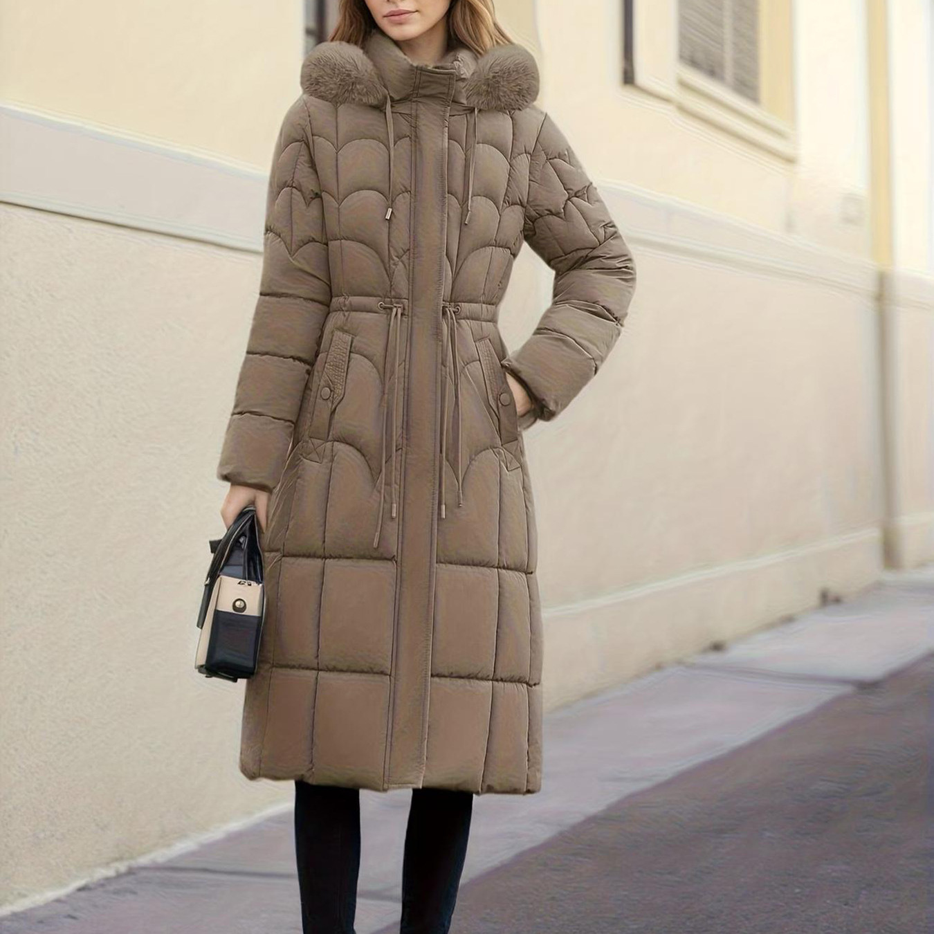 Elegant Cotton-padded Coat With A Fur-lined Hood photo 1