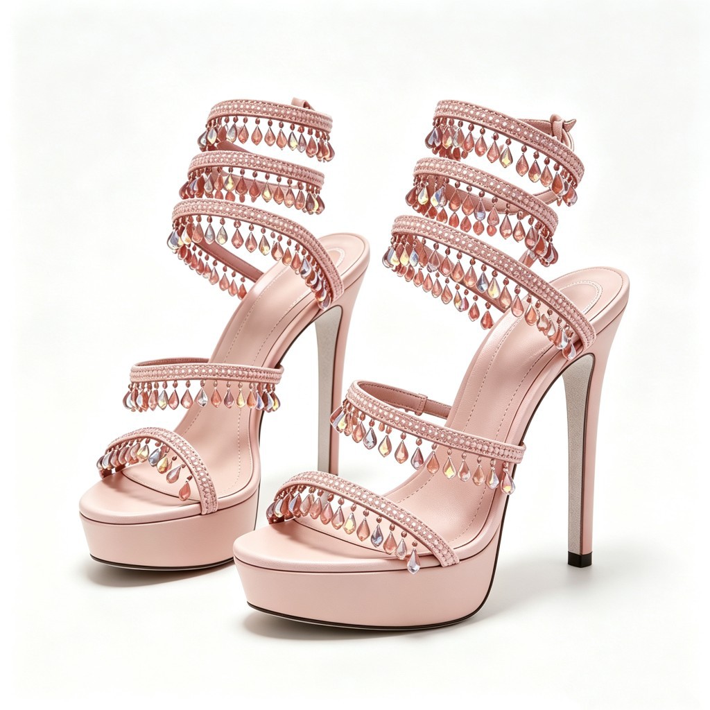 Plus-size Beaded Rhinestone Stiletto Sandals photo 5