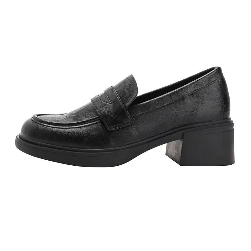 Retro Chunky-heeled Womens Slip-on Round-toe Pumps photo 3