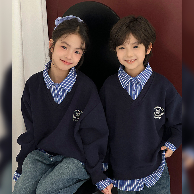 Kids FallWinter Patchwork Polo-Neck Sweater Heavyweight Coordinating Parent-ChildSibling Matching Sets For Boys And Girls photo 3