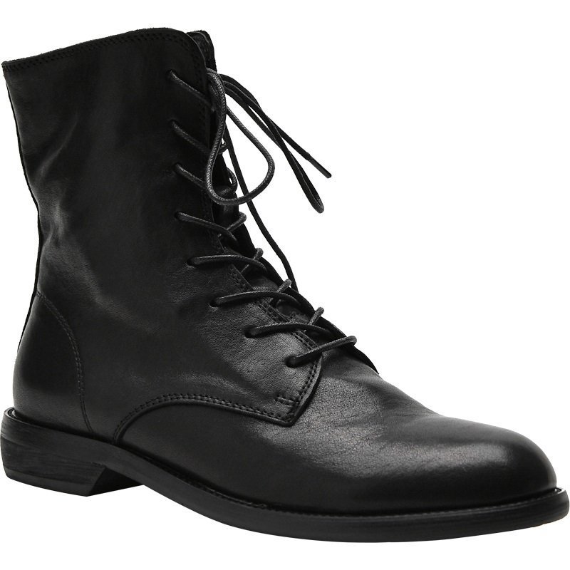 Womens Round-toe Thick-soled Ankle Boots In Washed Pebble-grain Leather photo 4