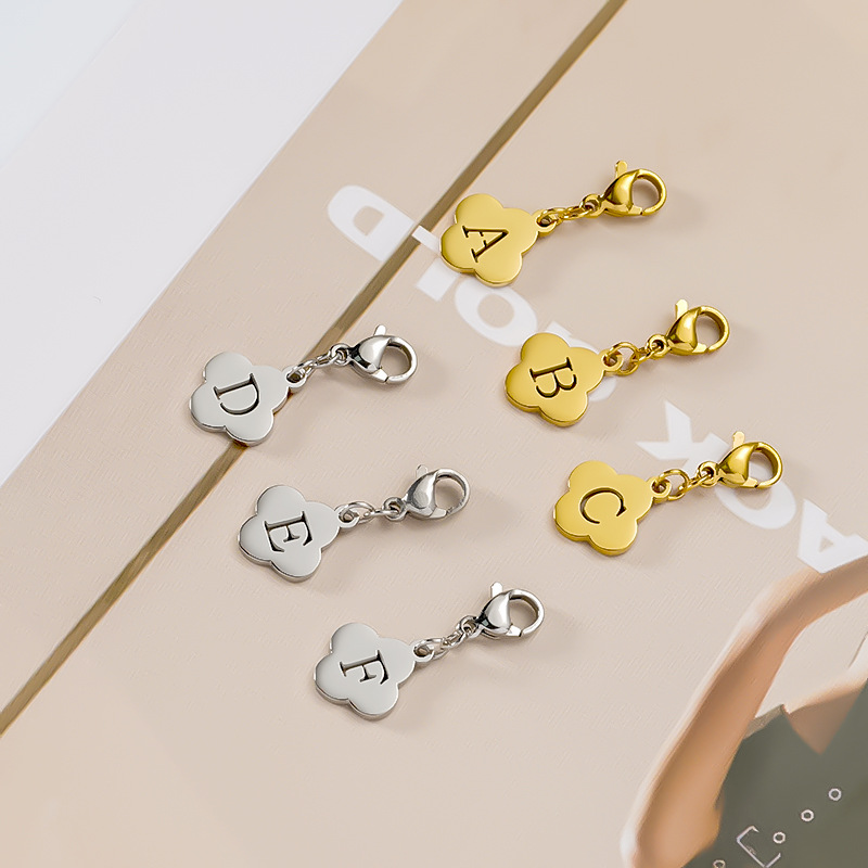 Titanium Steel Bracelet And Necklace Lobster Clasp Accessories 26 Four-leaf Clover Letter Charms photo 1