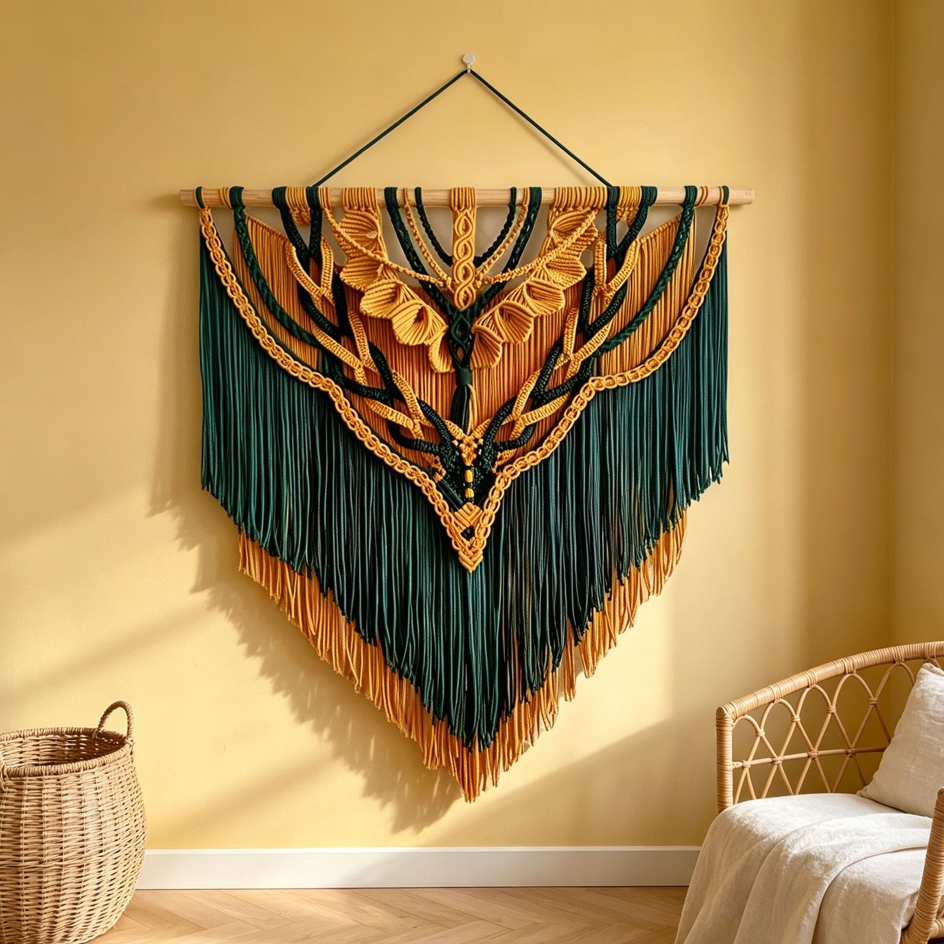 Hand-woven Cotton Rope Wall Hanging Tapestry photo 1